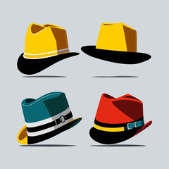 Hats with different colors and styles. Vector minimalist illustration