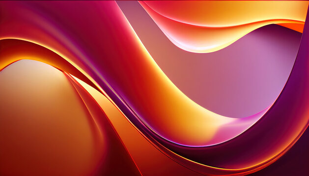 Abstract Shiny neon glass translucent wavy composition with gradient transition, pink red purple yellow orange elegant clean background - generative AI.