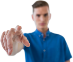 Blur image of man touching invisible screen