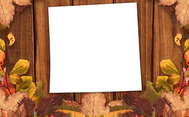 Naklejka na ściany i meble Blank page on table during autumn