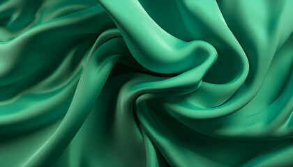 Obraz premium realistic wavy abstract background, delicate and elegant green silk cloth, generative ai