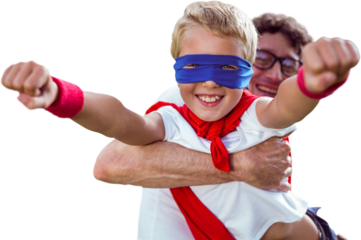 Father and son dressed as superman