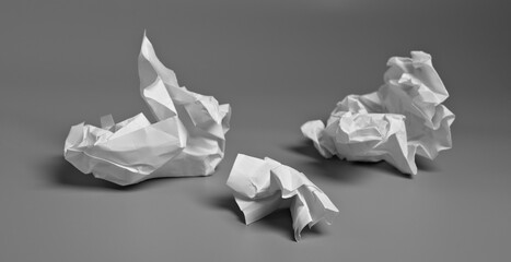 Set of crumpled paper. For business concept, banner, web site and other. Crumpled paper was after brainstorming. Isolated on gray background