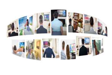 Digitally generated image of various screens representing business people