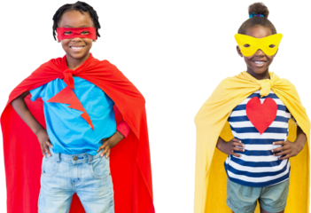 Boy and girl in eye mask and cape