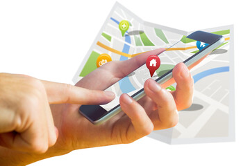 Man using map app on phone