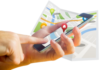 Man using map app on phone