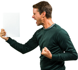 Angry man holding document