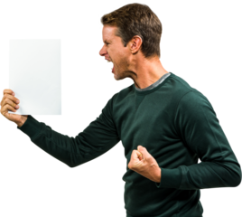 Angry man holding document