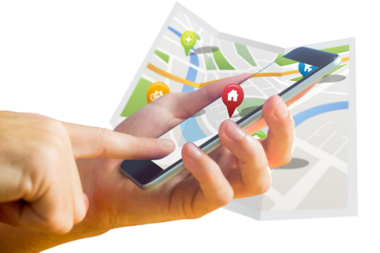 Man using map app on phone