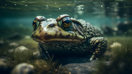 Fototapeta na wymiar Bullfrogs in Freshwater Ecosystems. Generative AI
