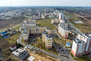 Obraz premium aerial panoramic view of modern residential area of high-rise buildings