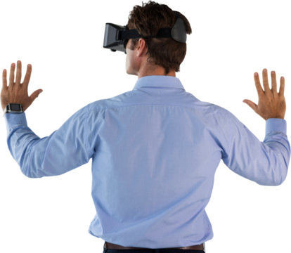 Rear view of man wearing VR glasses - Powered by Adobe