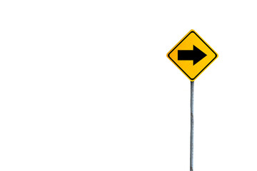 Yellow directional sign with pole
