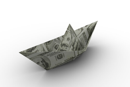 Fototapeta Paper boat made from dollar