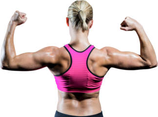 Muscular woman flexing her arms 