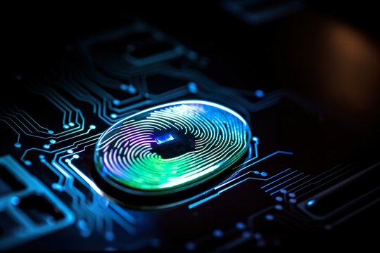 A digital fingerprint or encryption key, representing the unique digital identity of a person or system and the importance of securing it made with Generative AI