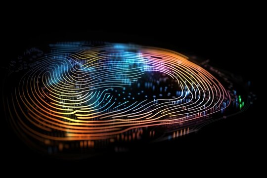 A digital fingerprint or encryption key, representing the unique digital identity of a person or system and the importance of securing it made with Generative AI
