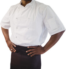 Mid section of chef with hands on hips