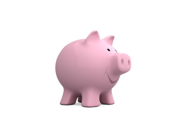 Pink piggy bank on white background