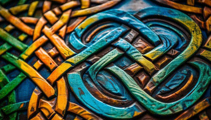 Abstract design on aged wood - vibrant colors generated by AI