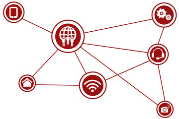 Digital composite image of icon on red circles