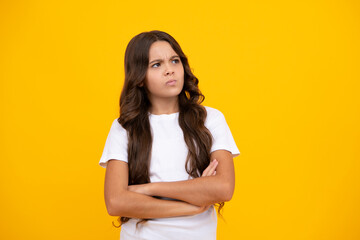 Obraz premium Angry face, upset emotions of teenager girl. Angry portrait young girl having nervous breakdow. Negative kids emotions facial expressions feelings, bad attitude.