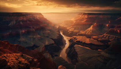 Fototapeta na wymiar Sunset atop sandstone cliffs offers majestic adventure generated by AI
