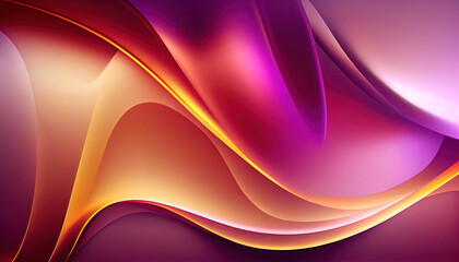 Abstract Shiny neon glass translucent wavy composition with gradient transition, purple beige dark yellow pink elegant clean background - generative AI.