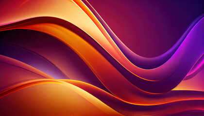 Abstract Shiny neon glass translucent wavy composition with gradient transition, yellow pink purple orange elegant clean background - generative AI.