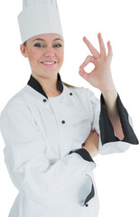 Happy female chef gesturing ok sign 