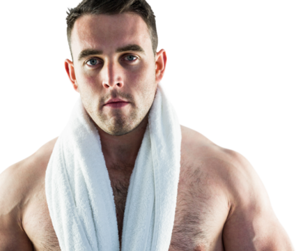 Strong bodybuilder looking at camera