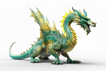 Realistic dragon digital art 3d render on isolated background