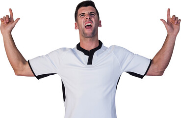 Fototapeta premium Excited rugby player pointing up