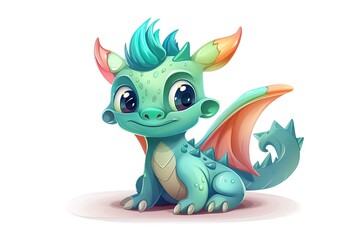 Obraz premium Very cute light blue baby dragon on isolated background. 3d illustration digital art.