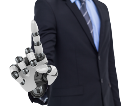 Graphic image of businessman with robotic arm