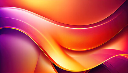 Abstract Shiny neon glass translucent wavy composition with gradient transition, yellow pink purple orange elegant clean background - generative AI.