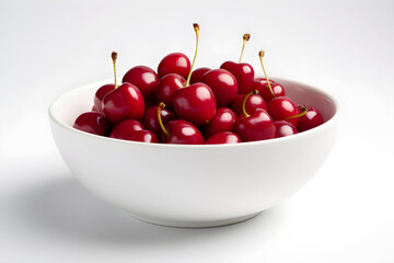 A bowl of cherry, isolated white background, generative ai.