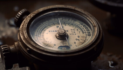 Antique gauge wheel measures industry temperature accuracy generated by AI