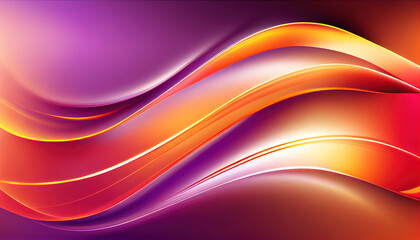 Abstract Shiny neon glass translucent wavy composition with gradient transition, orange beige purple elegant clean background - generative AI.