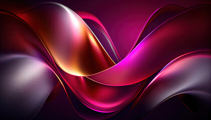 Abstract Shiny neon glass translucent wavy composition with gradient transition, pink purple orange blue dark elegant clean background - generative AI.