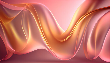 Abstract Shiny neon glass translucent wavy composition with gradient transition, pink beige lite elegant clean background - generative AI.