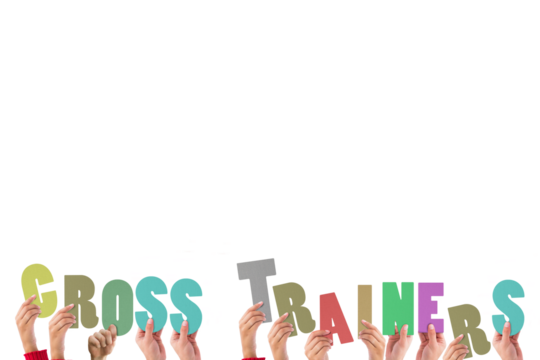 Hands holding up cross trainers