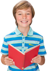 Cute pupil smiling at camera in library 