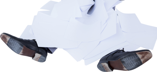 Low section of businessman covered with documents