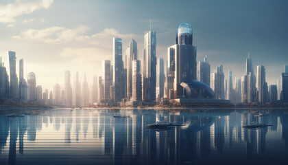 Modern architecture reigns on Dubai vibrant waterfront generated by AI