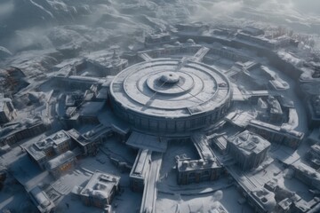 Atlantis covered in winter snow. Generative AI.
