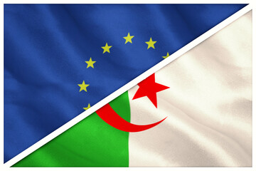 Close-up of European and Algerian flags 