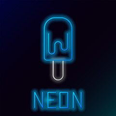 Glowing neon line Ice cream on stick icon isolated on black background. Sweet symbol. Colorful outline concept. Vector