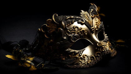 Golden mask of ornate elegance sparkles mysteriously generated by AI